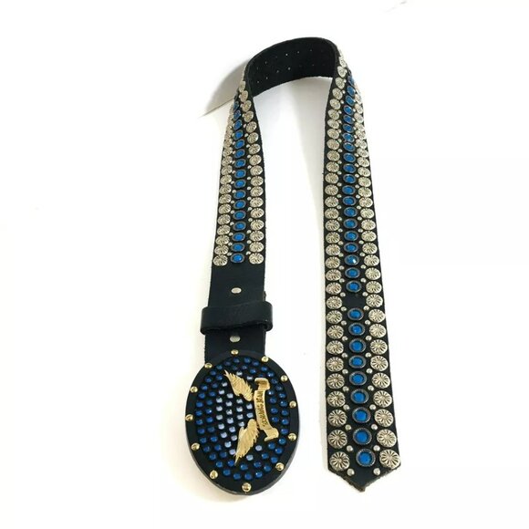 Robins Jean Belt & Buckle Blue Swarovski Crystals 38” Modified - READ - Picture 1 of 11